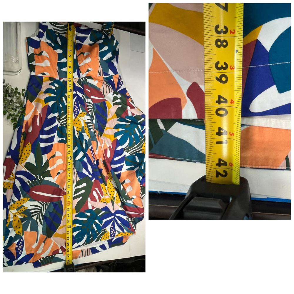 Boden Dress Womens 12 Multicolor Tropical Leaf Print Sleeveless Fit Flare Resort - Picture 15 of 16